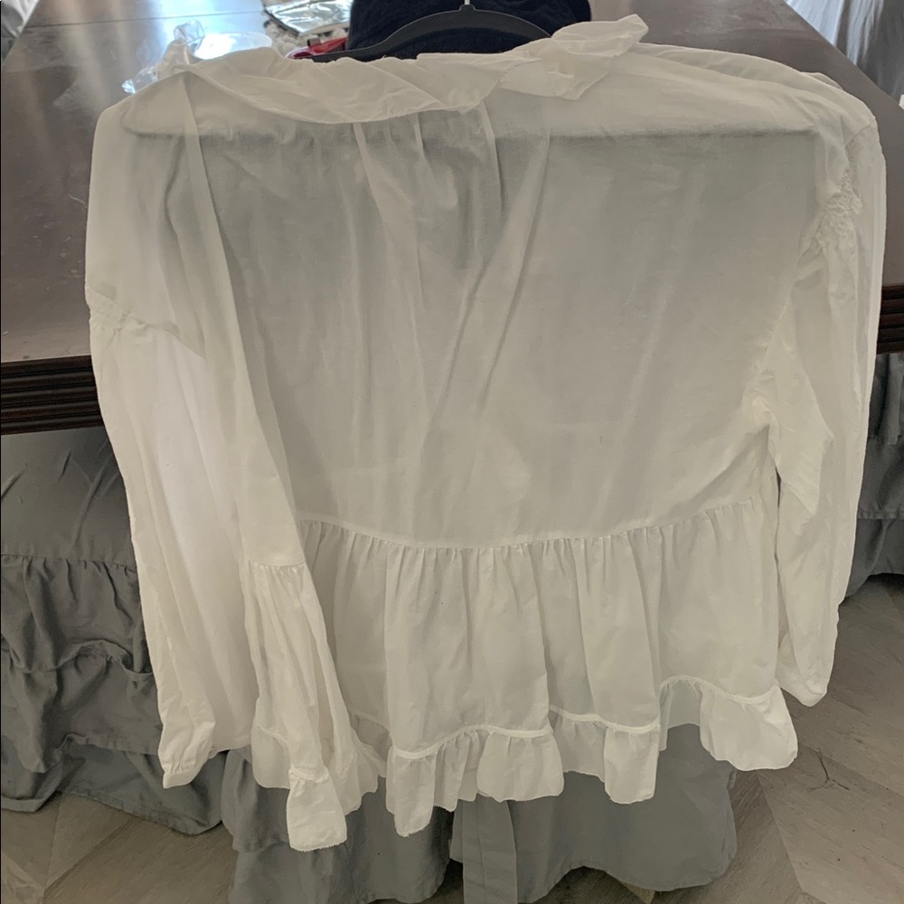 Coach White Ruffle Tie-Front Peasant Blouse - Picture 2 of 6